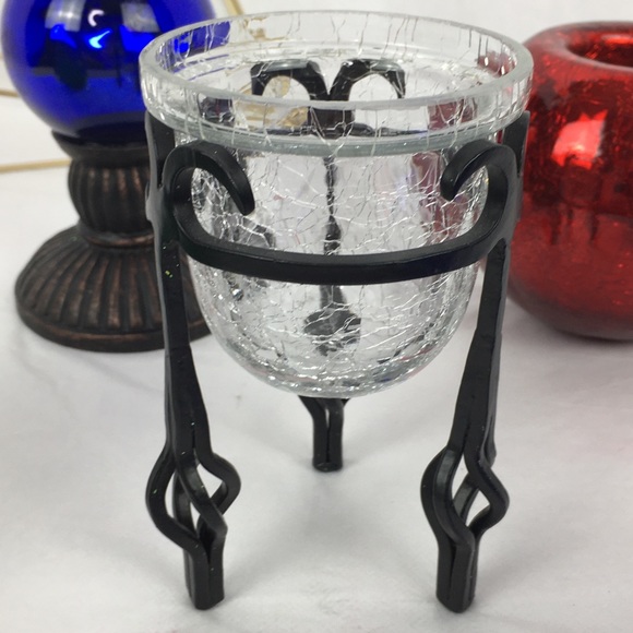 Red Green Blue & Clear Glass Candle Holders - Picture 5 of 7